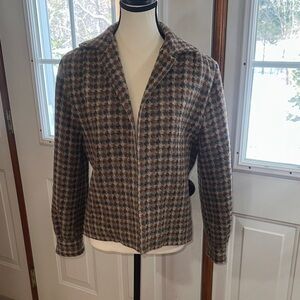 Vintage Classic Brown Houndstooth Women's Wool Jacket by Gare